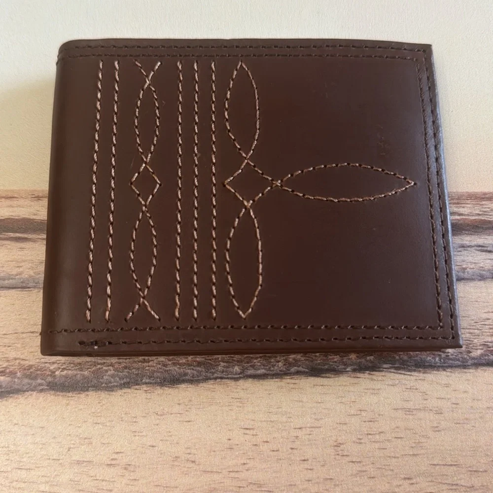 Justin Boots Genuine Leather Slim Bifold Brown Boot Stitch RFID Wallet